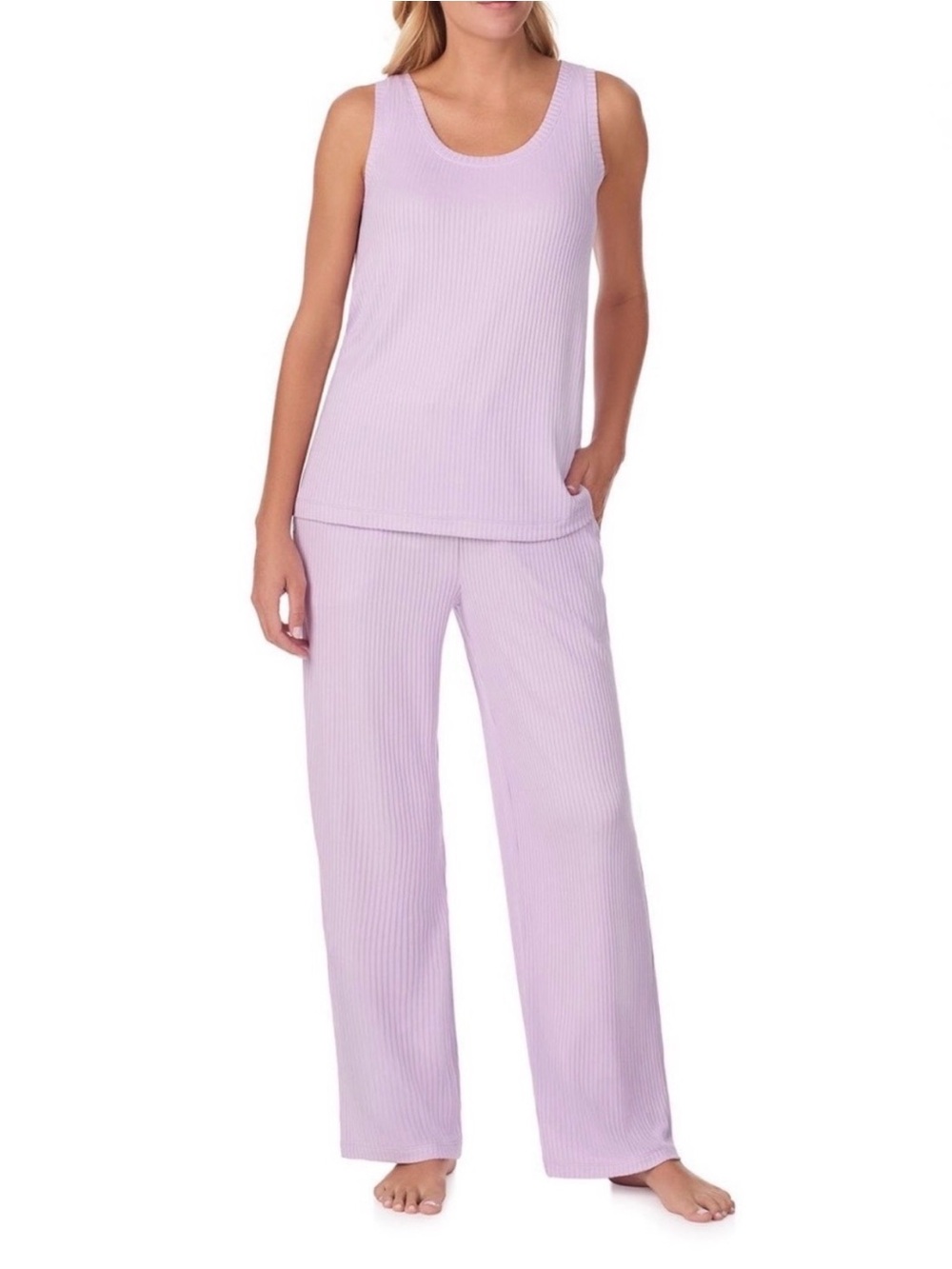Cuddl Duds Ribbed Button-Front Pajama Set in Lilac - Picture 3 of 11
